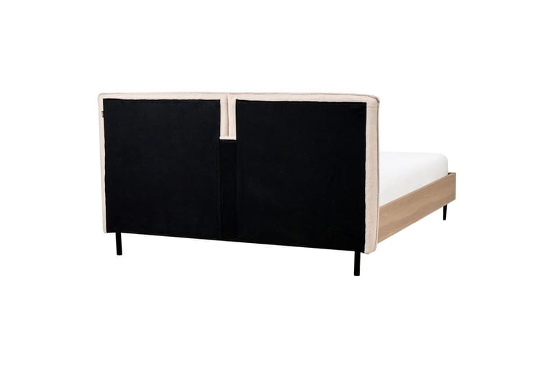 Seng med lamelramme Limanton - Beige, lyst træ, sort/Bouclé, 160x200 cm - Møbler - Senge - Sengeramme & sengestel