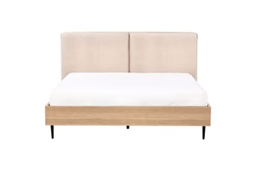 Seng med lamelramme Limanton - Beige, lyst træ, sort/Bouclé, 160x200 cm - Møbler - Senge - Sengeramme & sengestel