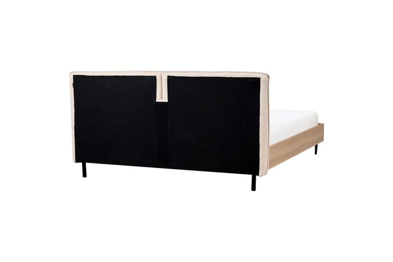 Seng med lamelramme Limanton - Beige, lyst træ, sort/Bouclé, 180x200 cm - Møbler - Senge - Sengeramme & sengestel