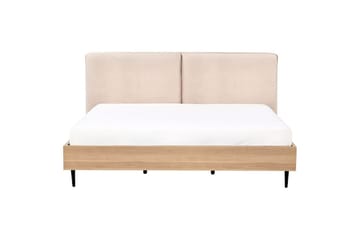 Seng med lamelramme Limanton - Beige, lyst træ, sort/Bouclé, 180x200 cm - Møbler - Senge - Sengeramme & sengestel
