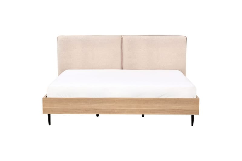 Seng med lamelramme Limanton - Beige, lyst træ, sort/Bouclé, 180x200 cm - Møbler - Senge - Sengeramme & sengestel