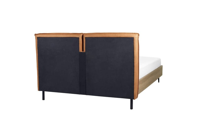 Seng med lamelramme Limanton - Brun, lyst træ, sort/Kunstlæder, Brun, lyst træ, sort/kunstlæder, 140x200 cm - Møbler - Senge - Sengeramme & sengestel