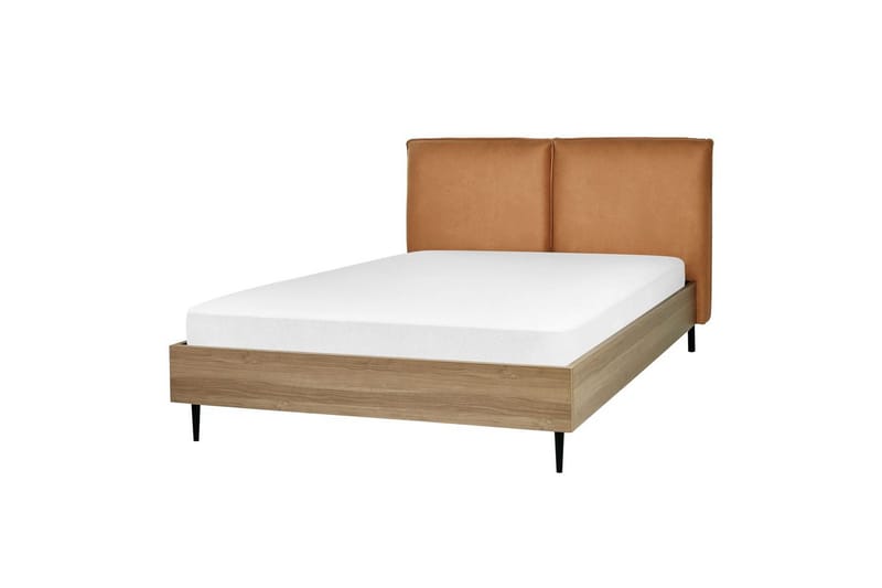 Seng med lamelramme Limanton, Brun, lyst træ, sort/Kunstlæder, Brun, lyst træ, sort/kunstlæder, 140x200 cm