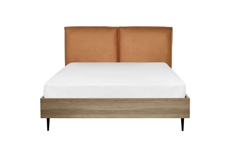 Seng med lamelramme Limanton - Brun, lyst træ, sort/Kunstlæder, Brun, lyst træ, sort/kunstlæder, 140x200 cm - Møbler - Senge - Sengeramme & sengestel