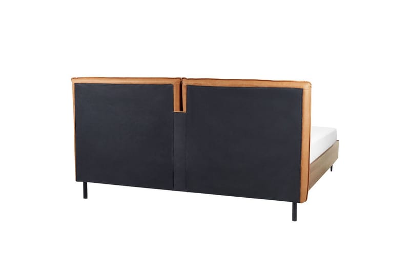 Seng med lamelramme Limanton - Brun, lyst træ, sort/Kunstlæder, Brun, lyst træ, sort/kunstlæder, 180x200 cm - Møbler - Senge - Sengeramme & sengestel