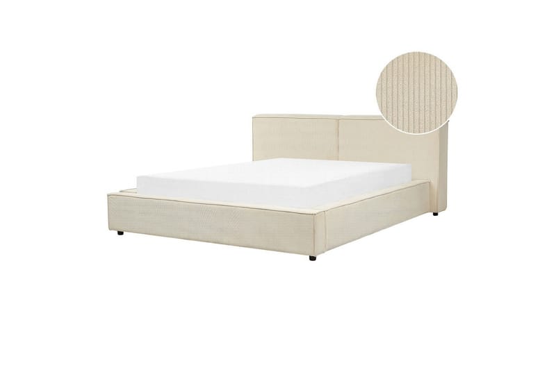 Seng med lamelramme Linards, Beige/Fløjl, Beige/fløjl, 160x200 cm