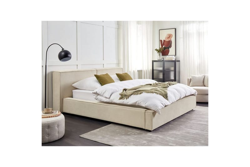 Seng med lamelramme Linards - Beige/Fløjl, Beige/fløjl, 160x200 cm - Møbler - Senge - Sengeramme & sengestel
