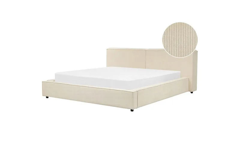 Seng med lamelramme Linards - Beige/Fløjl, Beige/fløjl, 180x200 cm - Møbler - Senge - Sengeramme & sengestel
