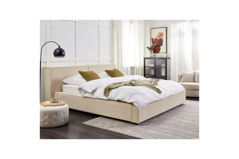 Seng med lamelramme Linards - Beige/Fløjl, Beige/fløjl, 180x200 cm - Møbler - Senge - Sengeramme & sengestel