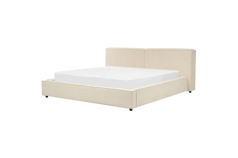Seng med lamelramme Linards - Beige/Fløjl, Beige/fløjl, 180x200 cm - Møbler - Senge - Sengeramme & sengestel