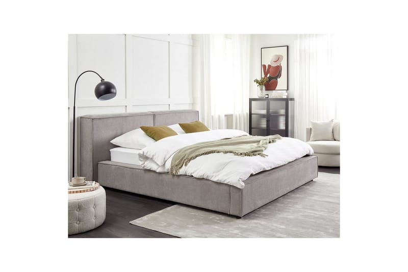 Seng med lamelramme Linards - Grå/Polyester, 160x200 cm - Møbler - Senge - Sengeramme & sengestel