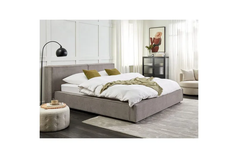 Seng med lamelramme Linards - Grå/Polyester, 180x200 cm - Møbler - Senge - Sengeramme & sengestel