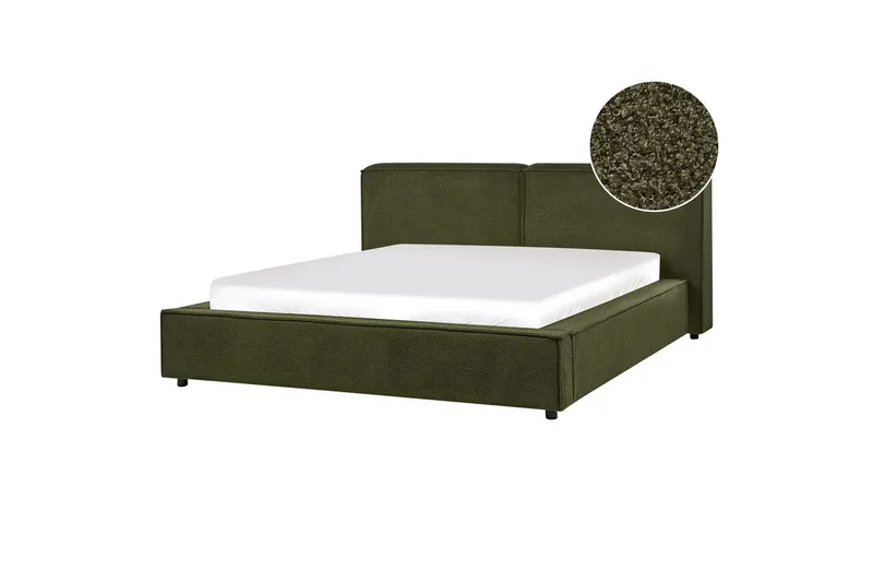 Seng med lamelramme Linards - Grøn/Bouclé, 160x200 cm - Møbler - Senge - Sengeramme & sengestel