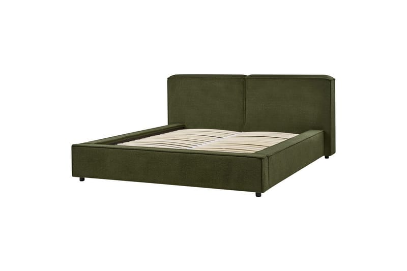 Seng med lamelramme Linards - Grøn/Bouclé, 160x200 cm - Møbler - Senge - Sengeramme & sengestel