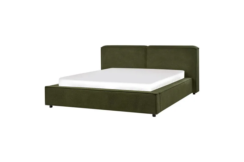 Seng med lamelramme Linards - Grøn/Bouclé, 160x200 cm - Møbler - Senge - Sengeramme & sengestel