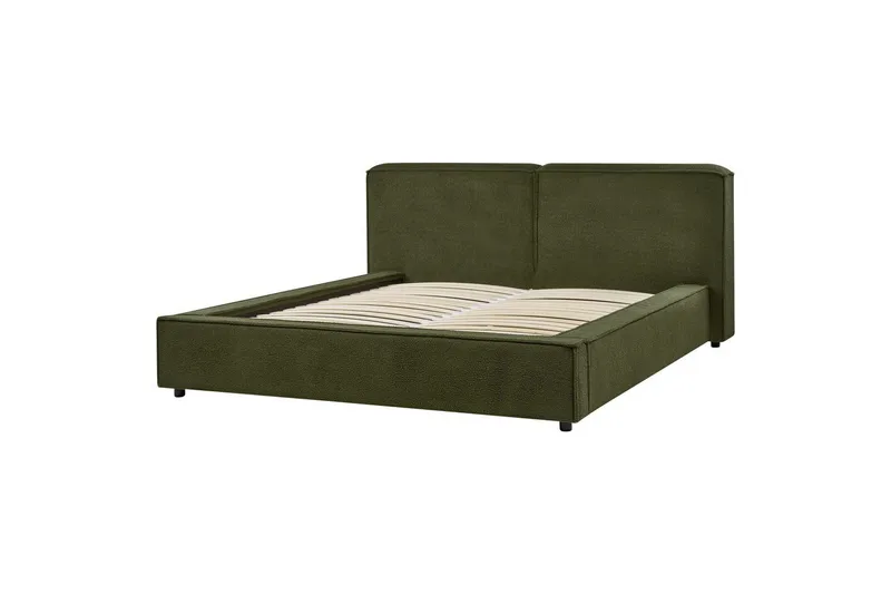 Seng med lamelramme Linards - Grøn/Bouclé, 160x200 cm - Møbler - Senge - Sengeramme & sengestel