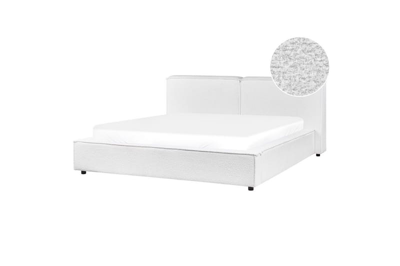 Seng med lamelramme Linards, Hvid/Bouclé, 160x200 cm