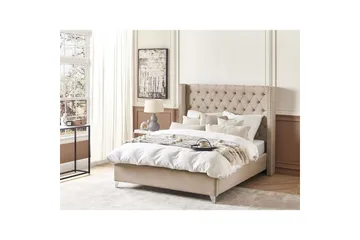Seng med lamelramme Lubbon - Beige, Sølv, Beige, sølv, 140x200 cm - Møbler - Senge - Sengeramme & sengestel