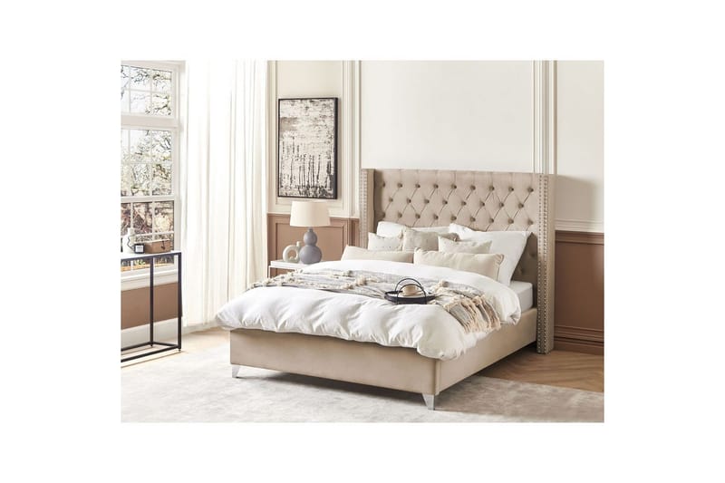 Seng med lamelramme Lubbon - Beige, Sølv, Beige, sølv, 140x200 cm - Møbler - Senge - Sengeramme & sengestel
