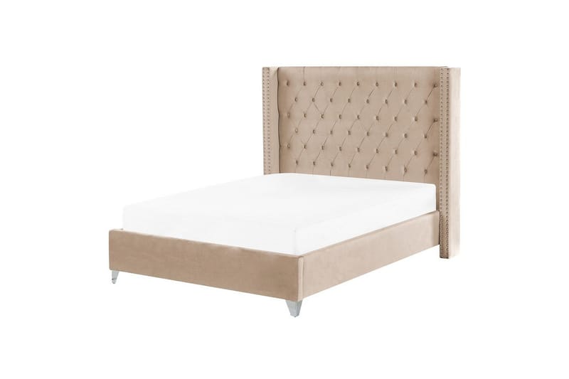Seng med lamelramme Lubbon - Beige, Sølv, Beige, sølv, 140x200 cm - Møbler - Senge - Sengeramme & sengestel