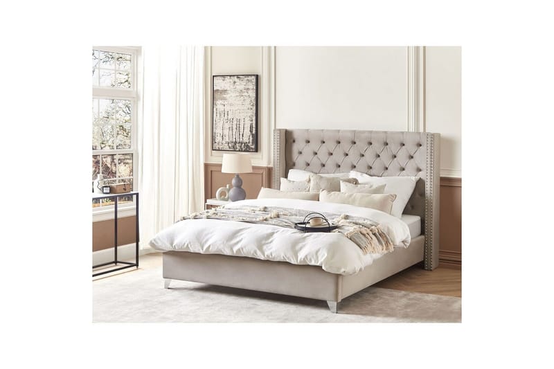 Seng med lamelramme Lubbon - Lys grå, sølv, Lys grå, Sølv, Lysegrå, Sølv, 180x200 cm - Møbler - Senge - Sengeramme & sengestel