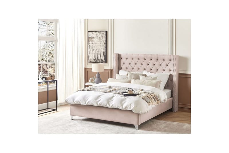 Seng med lamelramme Lubbon - Rosa, Sølv, Rosa, sølv, 160x200 cm - Møbler - Senge - Sengeramme & sengestel