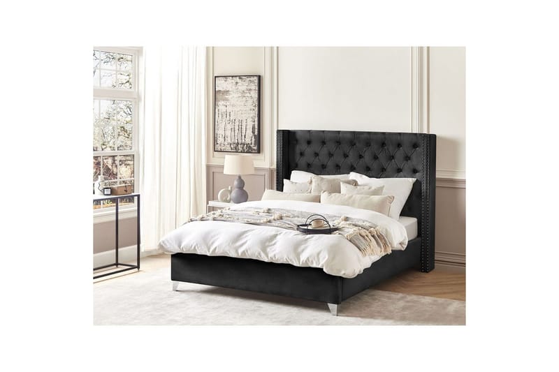 Seng med lamelramme Lubbon - Sort, Sølv, 160x200 cm - Møbler - Senge - Sengeramme & sengestel