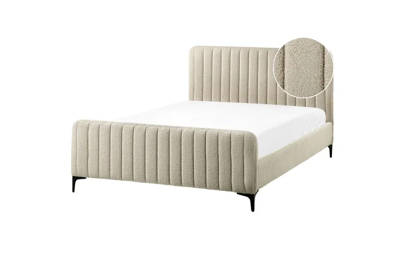 Seng med lamelramme Lunan - Beige, sort/Bouclé, 140x200 cm - Møbler - Senge - Sengeramme & sengestel