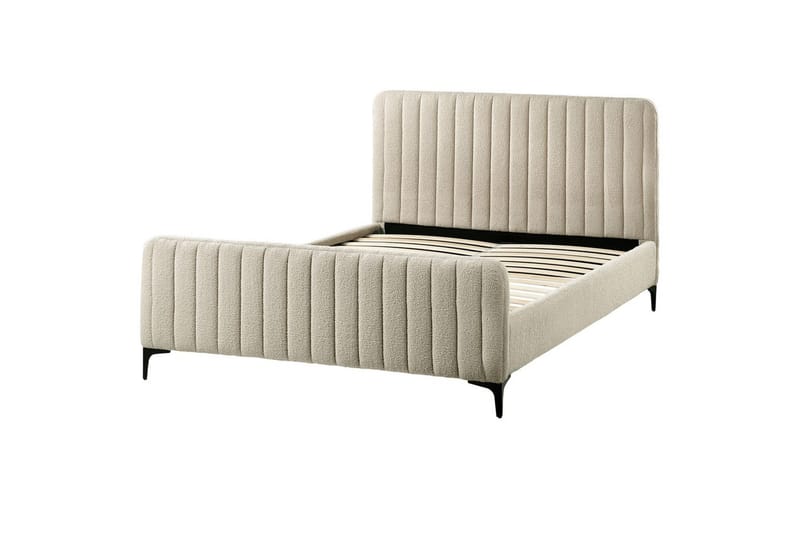 Seng med lamelramme Lunan - Beige, sort/Bouclé, 140x200 cm - Møbler - Senge - Sengeramme & sengestel