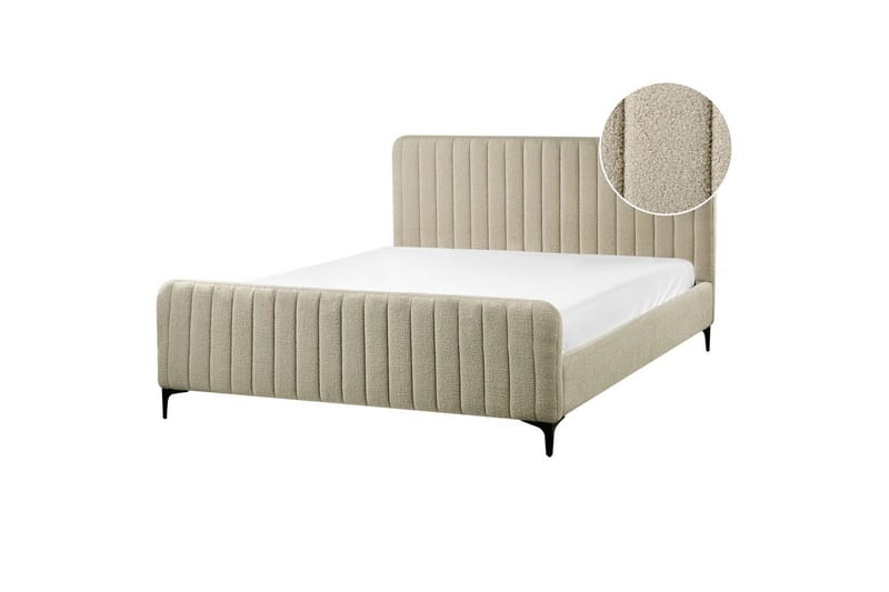 Seng med lamelramme Lunan, Beige, sort/Bouclé, 160x200 cm