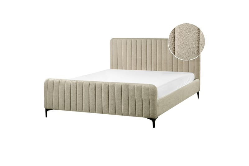 Seng med lamelramme Lunan - Beige, sort/Bouclé, 160x200 cm - Møbler - Senge - Sengeramme & sengestel