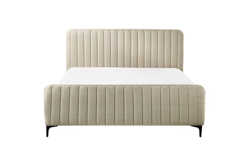 Seng med lamelramme Lunan - Beige, sort/Bouclé, 160x200 cm - Møbler - Senge - Sengeramme & sengestel