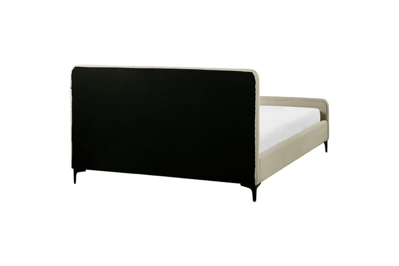 Seng med lamelramme Lunan - Beige, sort/Bouclé, 160x200 cm - Møbler - Senge - Sengeramme & sengestel