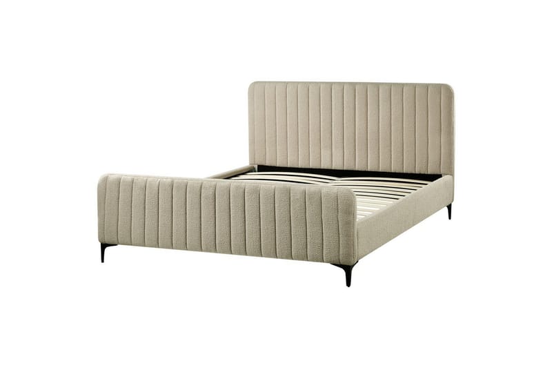 Seng med lamelramme Lunan - Beige, sort/Bouclé, 160x200 cm - Møbler - Senge - Sengeramme & sengestel