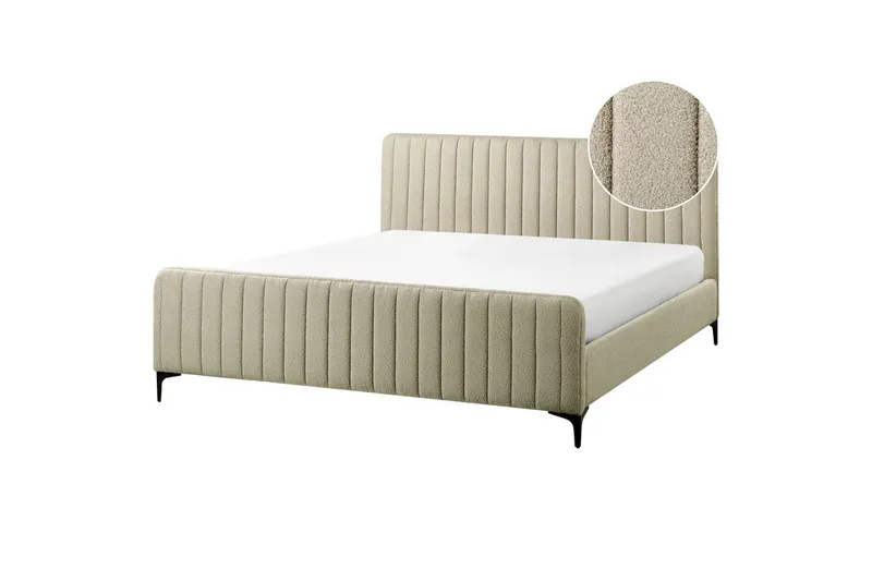 Seng med lamelramme Lunan, Beige, sort/Bouclé, 180x200 cm