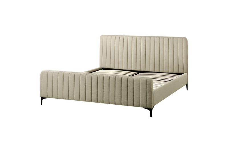Seng med lamelramme Lunan - Beige, sort/Bouclé, 180x200 cm - Møbler - Senge - Sengeramme & sengestel