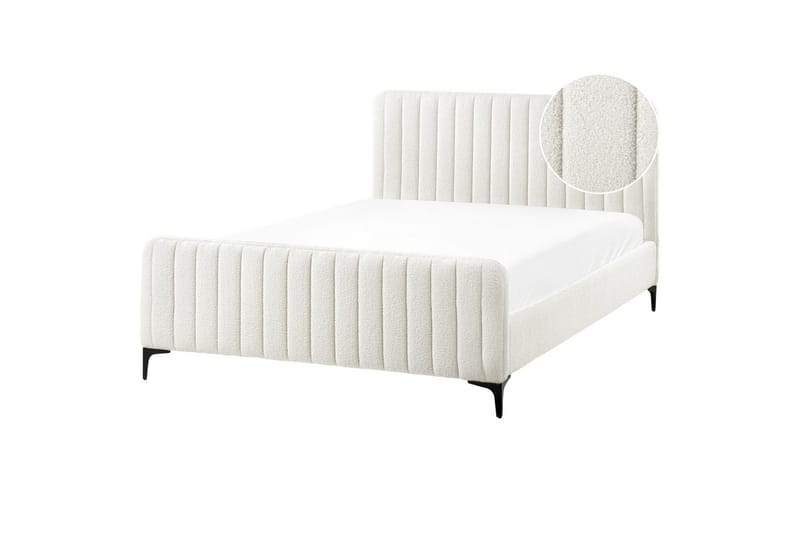 Seng med lamelramme Lunan, Hvid, Sort/Bouclé, 140x200 cm