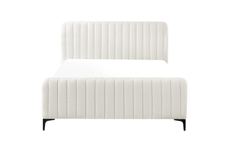 Seng med lamelramme Lunan - Hvid, Sort/Bouclé, 140x200 cm - Møbler - Senge - Sengeramme & sengestel