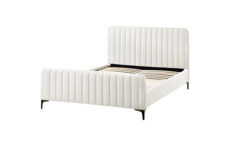 Seng med lamelramme Lunan - Hvid, Sort/Bouclé, 140x200 cm - Møbler - Senge - Sengeramme & sengestel
