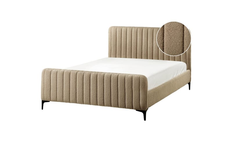 Seng med lamelramme Lunan, Taupe, sort/Bouclé, 140x200 cm