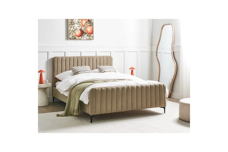Seng med lamelramme Lunan - Taupe, sort/Bouclé, 140x200 cm - Møbler - Senge - Sengeramme & sengestel