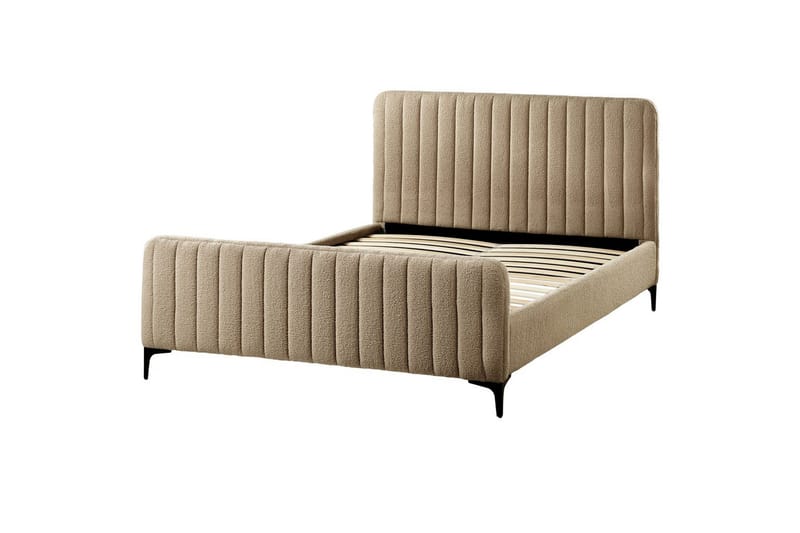 Seng med lamelramme Lunan - Taupe, sort/Bouclé, 140x200 cm - Møbler - Senge - Sengeramme & sengestel