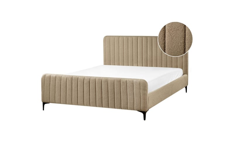 Seng med lamelramme Lunan, Taupe, sort/Bouclé, 160x200 cm