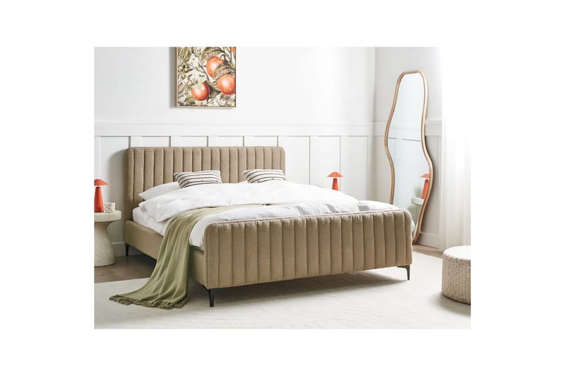 Seng med lamelramme Lunan - Taupe, sort/Bouclé, 160x200 cm - Møbler - Senge - Sengeramme & sengestel