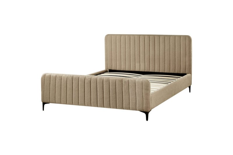 Seng med lamelramme Lunan - Taupe, sort/Bouclé, 160x200 cm - Møbler - Senge - Sengeramme & sengestel