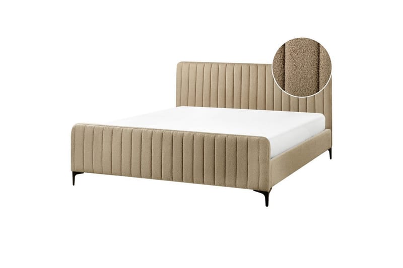 Seng med lamelramme Lunan, Taupe, sort/Bouclé, 180x200 cm