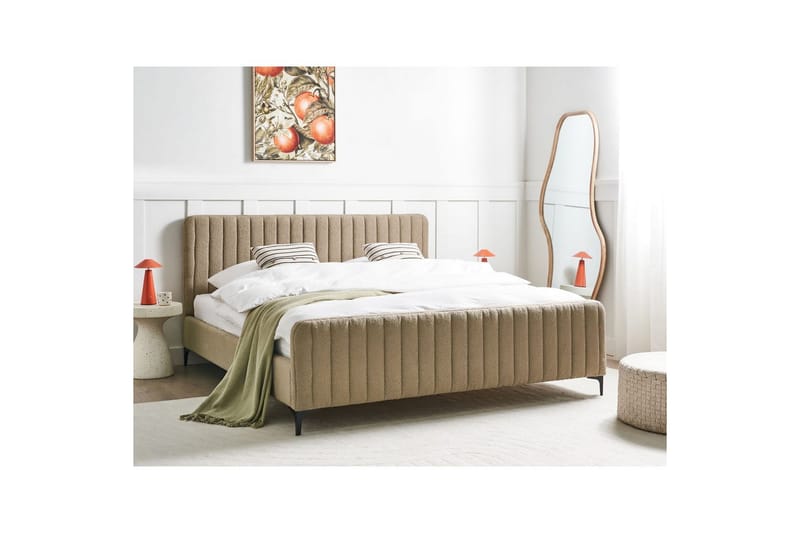 Seng med lamelramme Lunan - Taupe, sort/Bouclé, 180x200 cm - Møbler - Senge - Sengeramme & sengestel
