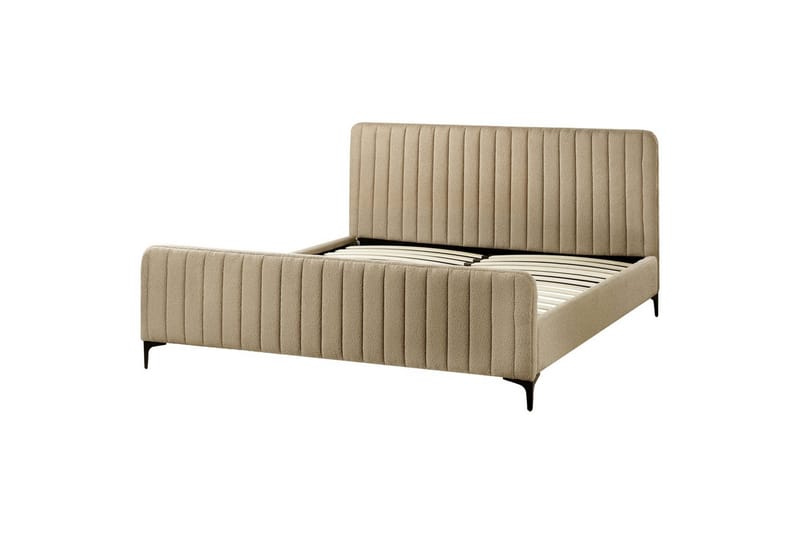 Seng med lamelramme Lunan - Taupe, sort/Bouclé, 180x200 cm - Møbler - Senge - Sengeramme & sengestel