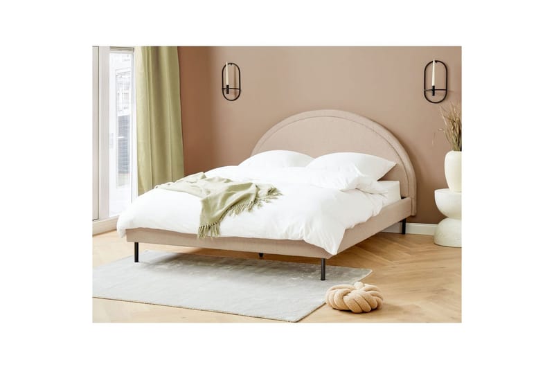 Seng med lamelramme Margut - Beige/Bouclé, Beige/bouclé, 160x200 cm - Møbler - Senge - Sengeramme & sengestel
