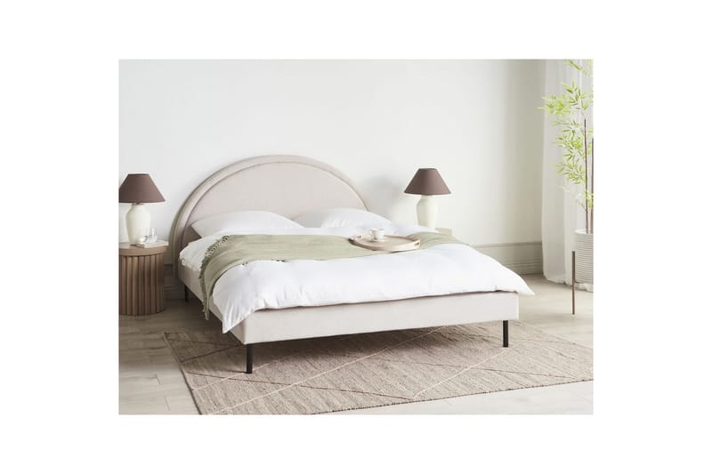 Seng med lamelramme Margut - Beige/Polyester, Beige/polyester, 160x200 cm - Møbler - Senge - Sengeramme & sengestel